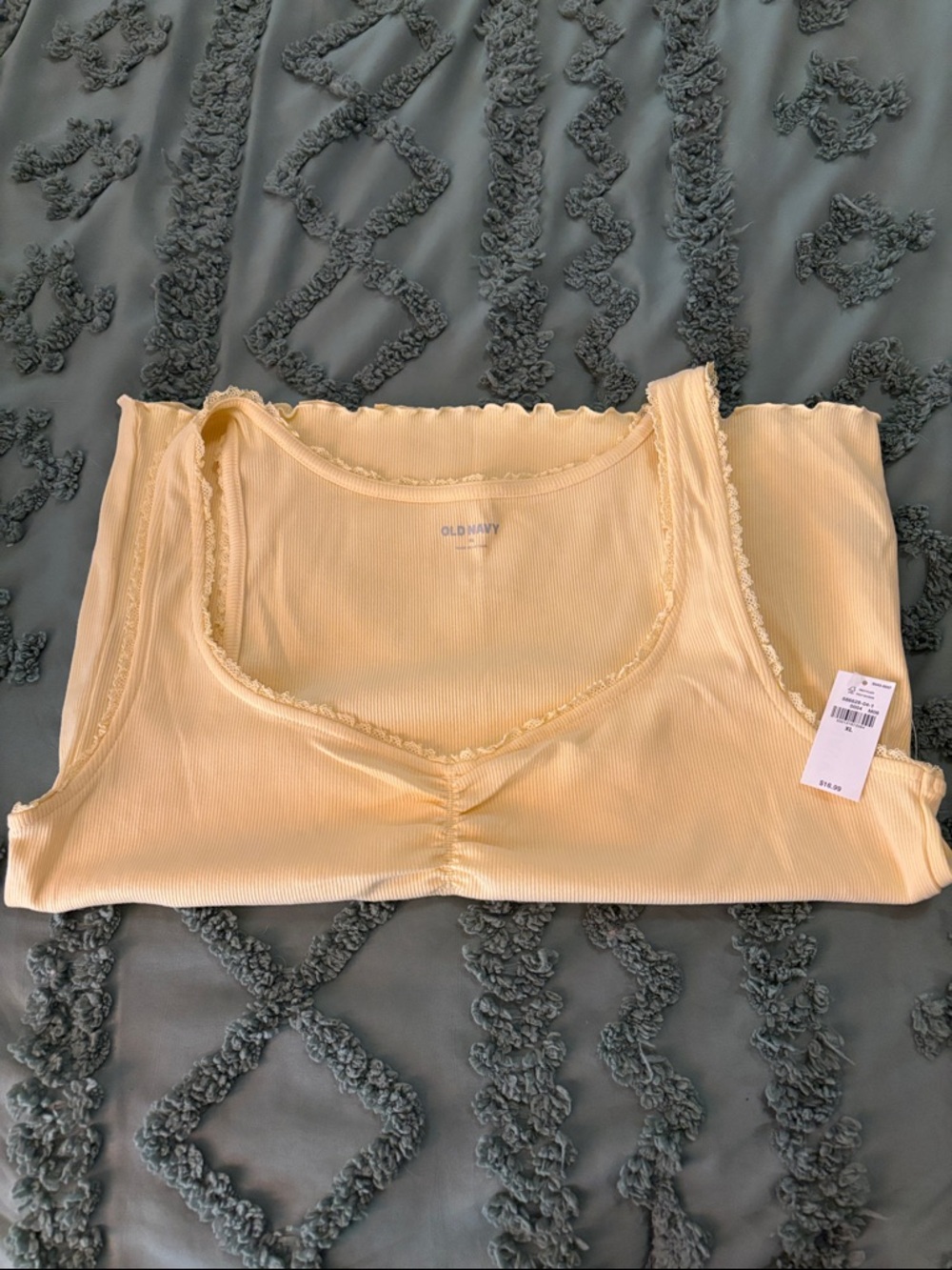 Old Navy Pale Yellow Ribbed Lettuce-Edge Tank